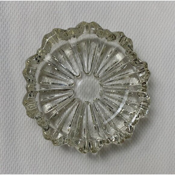 Vintage Clear Glass Ashtray Fluted Design 4.25" Round 5 Notch Mid Century Modern - Picture 4 of 14